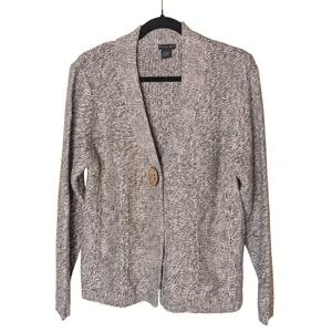 Tally Ho Marled Knit Button Cardigan Sweater Women's L Brown Neutral Long Sleeve
